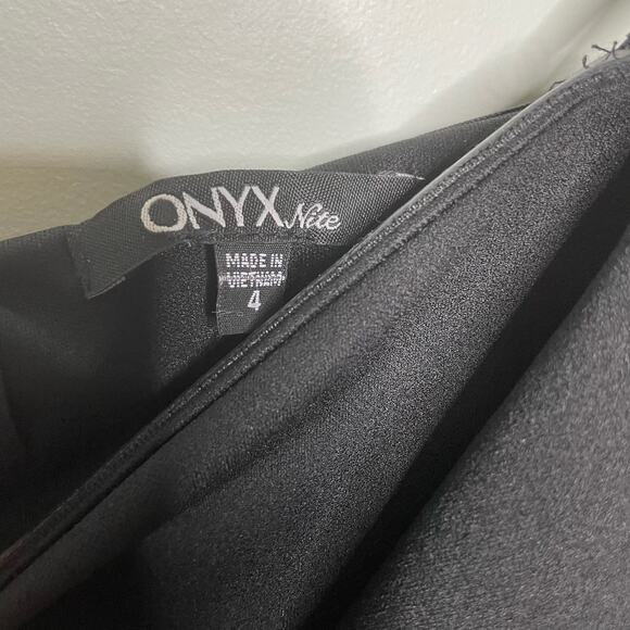 Onyx Nite Off Shoulder Jumpsuit Draped Bodice Wide Leg Back Zip Black 4 NWT - Picture 6 of 13